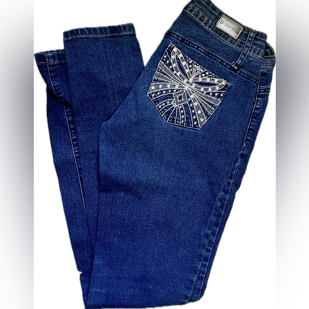 Y2K U-Turn dark denim jeans stretch skinny sz M 40 US 4-6